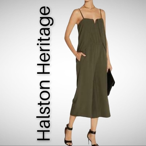 HALSTON HERITAGE Olive Green Strappy Wide Leg Cropped...
